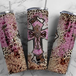 Leopard pink cross 20oz tumbler